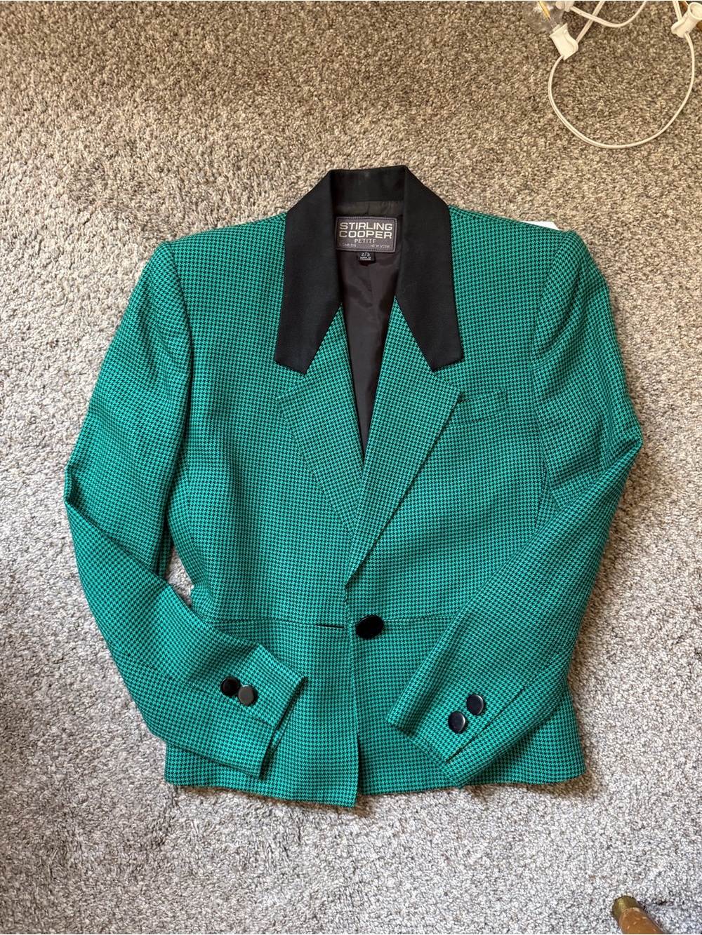 Vintage Stirling Cooper Petite Blazer Green Black Tuxedo 80s 90s